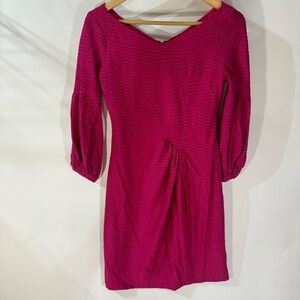 Nanette Lepore Pink Long Sleeve V neck Midi Dress